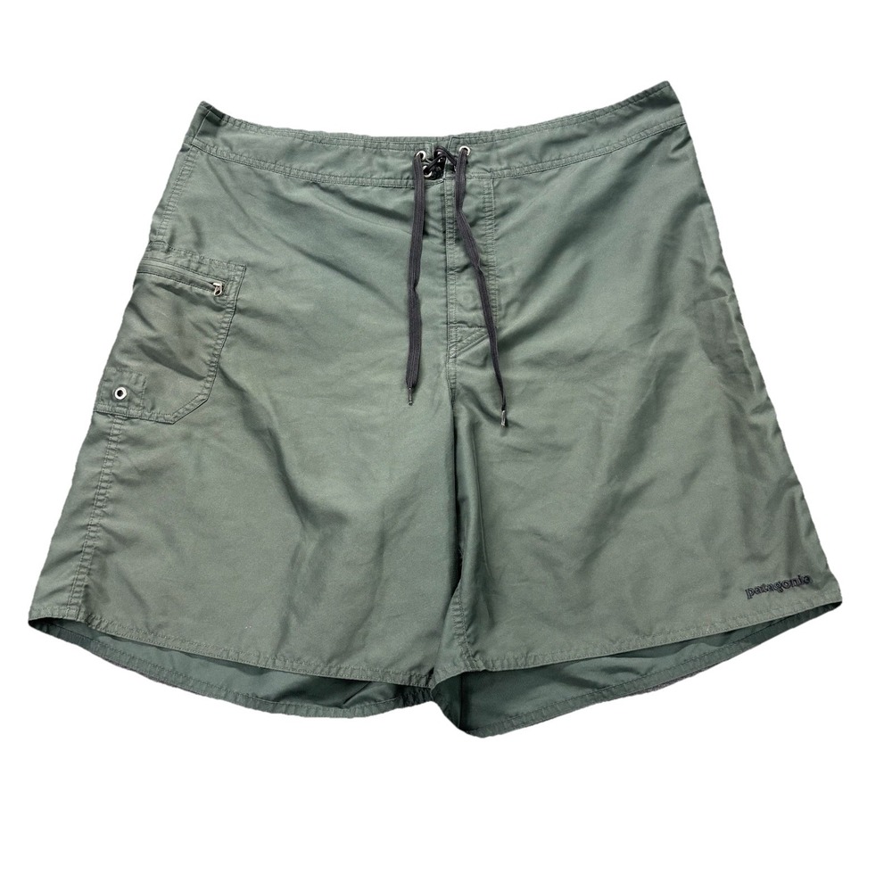 Patagonia Cargo Board Shorts Mens 38 Green Wavefarer Swim Trunks Surf Beach